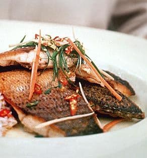 Sautéed speckled trout amandine on the stove